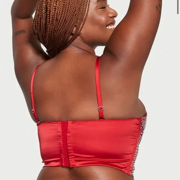 NWT VS Dream Angels Lightly Lined Crystals Embellished Bow Bustier M - Picture 3 of 6